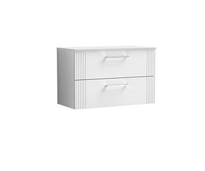 nuie DPF195W Deco Modern Bathroom Wall Hung 2 Drawer Part Fluted Vanity Basin Unit with Worktop, 800mm, Satin White
