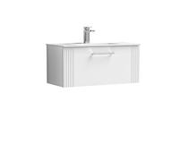 nuie DPF196B Deco Modern Bathroom Wall Hung 1 Drawer Part Fluted Vanity Basin Unit with Minimalist Ceramic Basin, 800mm, Satin White