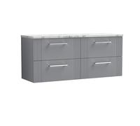 nuie Deco 1200 Wall Hung 4-Drawer Vanity & Laminate Worktop - Satin Grey