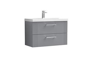 nuie DPF295A Deco Modern Bathroom Wall Hung 2 Drawer Part Fluted Vanity Basin Unit with Mid-Edge Ceramic Basin, 800mm, Satin Grey
