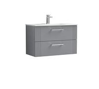 Nuie Deco 800mm Wall Hung 2 Drawer Vanity & Basin 2 - Satin Grey