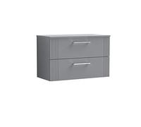 nuie DPF295W Deco Modern Bathroom Wall Hung 2 Drawer Part Fluted Vanity Basin Unit with Worktop, 800mm, Satin Grey