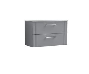 nuie DPF295W Deco Modern Bathroom Wall Hung 2 Drawer Part Fluted Vanity Basin Unit with Worktop, 800mm, Satin Grey