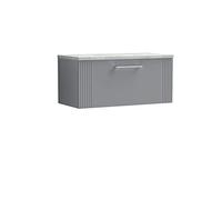 nuie DPF296LBG Deco Modern Bathroom Wall Hung 1 Drawer Part Fluted Vanity Basin Unit with Laminate Bellato Grey Worktop, 800mm, Satin Grey
