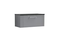 nuie DPF296LSB Deco Modern Bathroom Wall Hung 1 Drawer Part Fluted Vanity Basin Unit with Laminate Black Sparkle Worktop, Satin Grey