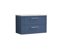 Nuie Deco 800mm Wall Hung 2 Drawer Vanity & Bellato Grey Laminate Top - Satin Blue