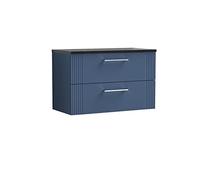 Nuie Deco 800mm Wall Hung 2 Drawer Vanity & Sparkling Black Laminate Top - Satin Blue