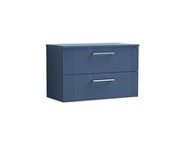 nuie DPF395W Deco Modern Bathroom Wall Hung 2 Drawer Part Fluted Vanity Basin Unit with Worktop, 800mm, Satin Blue