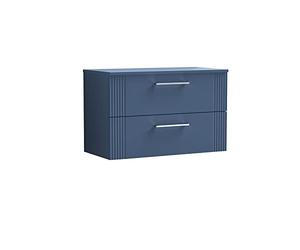 nuie DPF395W Deco Modern Bathroom Wall Hung 2 Drawer Part Fluted Vanity Basin Unit with Worktop, 800mm, Satin Blue