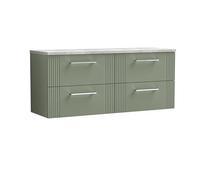 nuie DPF893LBG2 Deco Modern Bathroom Wall Hung 4 Soft Close Drawer Vanity Unit and Bellato Grey Laminate Worktop, 1200mm, Satin Green