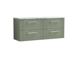 nuie DPF893LCM2 Deco Modern Bathroom Wall Hung 4 Soft Close Drawer Vanity Unit and Carrera Marble Laminate Worktop, 1200mm, Satin Green