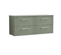 Nuie Deco Satin Reed Green 1200 Wall Hung 4-Drawer Vanity Unit & W