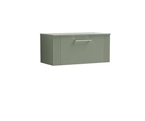 nuie DPF896W Deco Modern Bathroom Wall Hung 1 Drawer Part Fluted Vanity Basin Unit with Worktop, 800mm, Satin Green