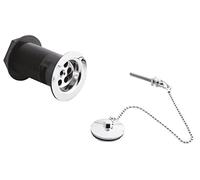 Nuie E395 ǀ Modern Bathroom Contract Basin Waste with Brass Plug and Ball Chain, 81mm x 61mm, Chrome