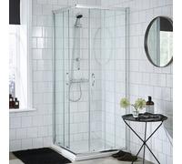 Nuie Ella Chrome Corner Entry Shower Enclosure 800X800mm, 1850mm High, Framed, 5mm Toughened Glass, Double Sliding Doors