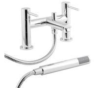 Nuie FJ314 Series Two ǀ Modern Bathroom Round Deck Mounted Bath Filler Tap with Shower Kit and Wall Bracket, 226 x 142 x 146mm, Chrome