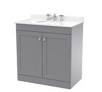 nuie 800mm Floor Standing 2 Door Vanity & Marble Top 3TH - Satin Grey, Grey