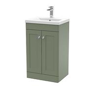 nuie Floor Standing 2 Door Unit & Mid-Edge Ceramic Basin, 500mm, Satin Green