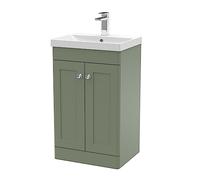 nuie Floor Standing 2 Door Unit & Thin-Edge Ceramic Basin, 500mm, Satin Green
