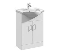 Nuie Mayford Vanity Unit and Curved Basin with 1 Tap Hole | Gloss White | MDF | 550mm
