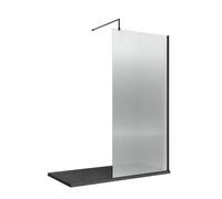 Nuie 800mm Fluted Wetroom Screen With Support Bar - Matt Black