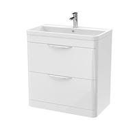 Nuie Parade 2 Drawer Floor Standing Vanity Unit with Polymarble Basin | Gloss White | MDF | 800mm