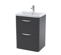 nuie FPA1401A Parade Modern Bathroom Floor Standing 2 Drawer Vanity Cabinet with Ceramic Basin, 600mm, Soft Black