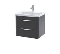 nuie FPA1402 Parade Modern Bathroom Wall Hung 2 Drawer Vanity Basin Cabinet with Polymarble Basin, 600mm, Satin Anthracite
