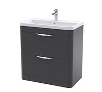 nuie FPA1404 Parade Modern Bathroom Floor Standing 2 Drawer Vanity Basin Cabinet with Polymarble Basin, 800mm, Satin Anthracite