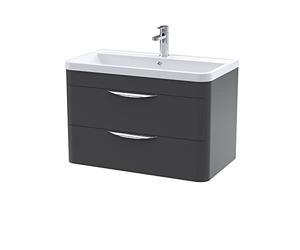 nuie FPA1405 Parade Modern Bathroom Wall Hung 2 Drawer Vanity Basin Cabinet with Polymarble Basin, 800mm, Satin Anthracite