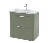 nuie FPA804 Parade Modern Bathroom Floor Standing 2 Drawer Vanity Basin Cabinet with Polymarble Basin, 800mm, Satin Green