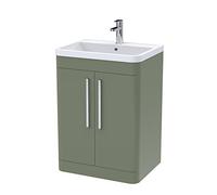 nuie FPA810 Parade Modern Bathroom Floor Standing 2 Door Vanity Basin Cabinet with Polymarble Basin, 600mm, Satin Green