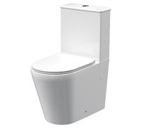 Nuie Freya Rimless Flush to Wall Close Coupled Toilet with Soft Close Toilet Seat | White | ABS Polished Chrome | 374mm x 790mm x 610mm