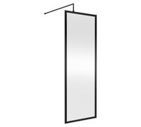 Nuie Full Outer Frame Wetroom Screen with Support Bar | Matt Black | Aluminium/Glass | 700mm x 1850mm