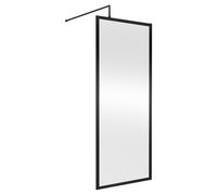Nuie Full Outer Frame Wetroom Screen with Support Bar | Matt Black | Aluminium/Glass | 800mm x 1850mm