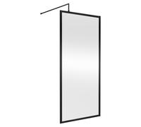 Nuie Full Outer Frame Wetroom Screen with Support Bar | Matt Black | Aluminium/Glass | 900mm x 1850mm