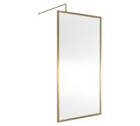 Nuie Full Outer Frame Wetroom Shower Screen with Support Bar | Brushed Brass | Glass/Aluminium | 1000mm x 1850mm