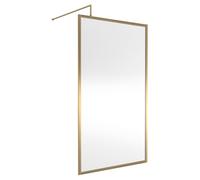 Nuie Full Outer Frame Wetroom Shower Screen with Support Bar | Brushed Brass | Glass/Aluminium | 1100mm x 1850mm