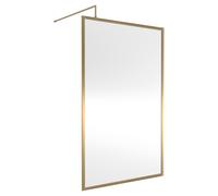 Nuie Full Outer Frame Wetroom Screen with Support Bar | Brushed Brass | Aluminium/Glass | 1200mm x 1850mm