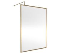 Nuie Full Outer Frame Wetroom Screen with Support Bar | Brushed Brass | Aluminium/Glass | 1400mm x 1850mm