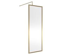 Nuie Full Outer Frame Wetroom Screen with Support Bar | Brushed Brass | Aluminium/Glass | 700mm x 1850mm