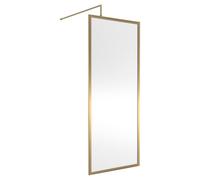 Nuie Full Outer Frame Wetroom Screen with Support Bar | Brushed Brass | Aluminium/Glass | 760mm x 1850mm