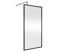 Nuie Full Outer Frame Wetroom Screen with Support Bar | Matt Black | Aluminium/Glass | 1000mm x 1850mm