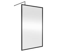 Nuie Full Outer Frame Wetroom Screen with Support Bar | Matt Black | Aluminium/Glass | 1200mm x 1850mm