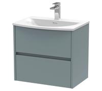 Nuie Havana Matt Wall Hung 2 Drawer Vanity Unit and Curved Ceramic Basin | Coastal Grey | MDF | 600mm