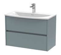 Nuie Havana Matt Wall Hung 2 Drawer Vanity Unit and Curved Ceramic Basin | Coastal Grey | MDF | 800mm