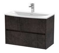 Nuie Havana Matt Wall Hung 2 Drawer Vanity Unit and Curved Ceramic Basin | Metallic Slate | MDF | 800mm