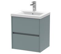 Nuie Havana Matt Wall Hung 2 Drawer Vanity Unit and Mid Edge Ceramic Basin | Coastal Grey | MDF | 500mm