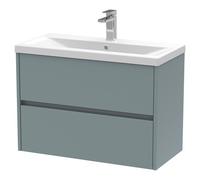 Nuie Havana Matt Wall Hung 2 Drawer Vanity Unit and Mid Edge Ceramic Basin | Coastal Grey | MDF | 800mm