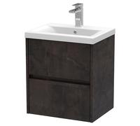 Nuie Havana Matt Wall Hung 2 Drawer Vanity Unit and Mid Edge Ceramic Basin | Metallic Slate | MDF | 500mm